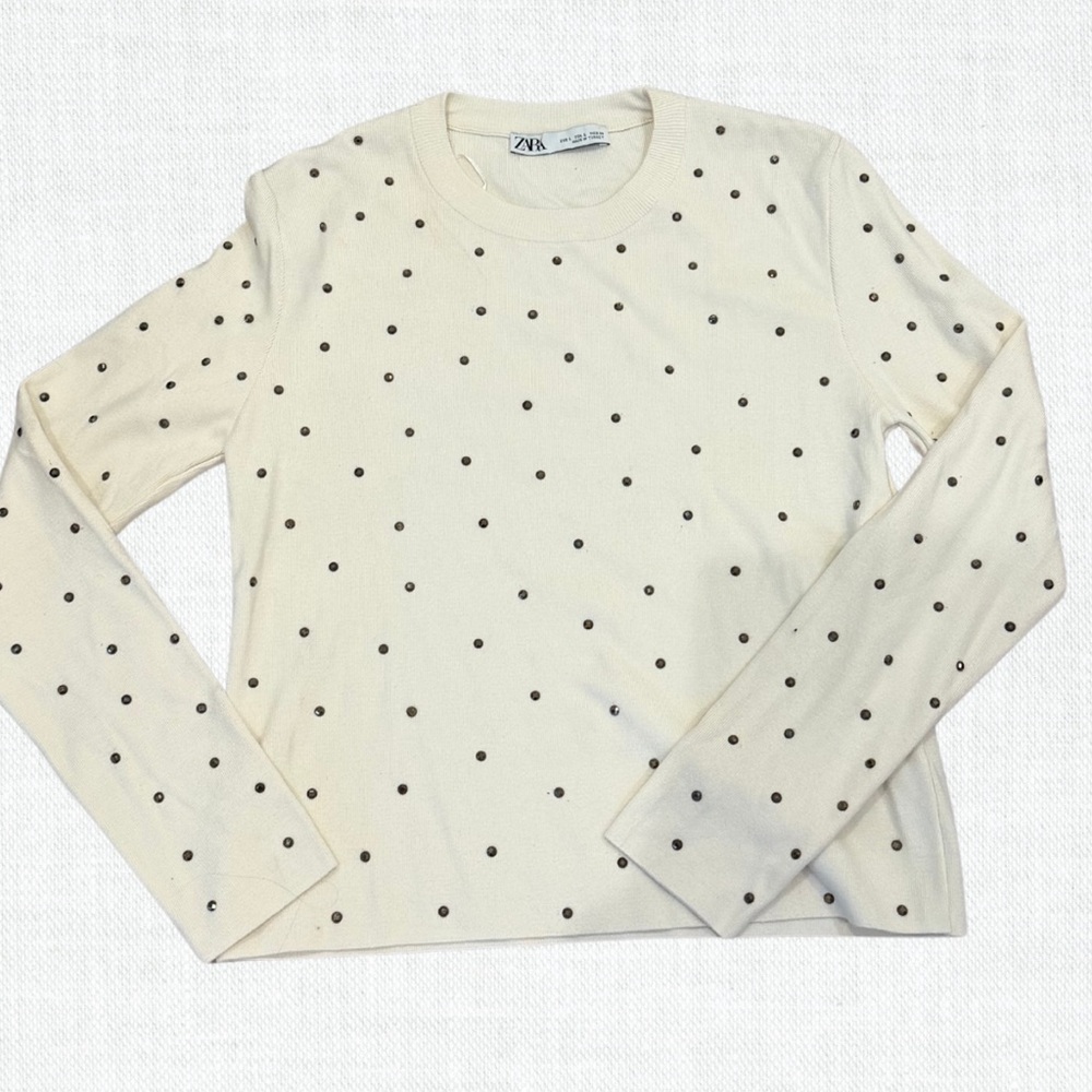 Zara Cream Studded Sweater